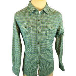Womens RQQBA Blue/Green Check LS Western Flannel Shirt sz L